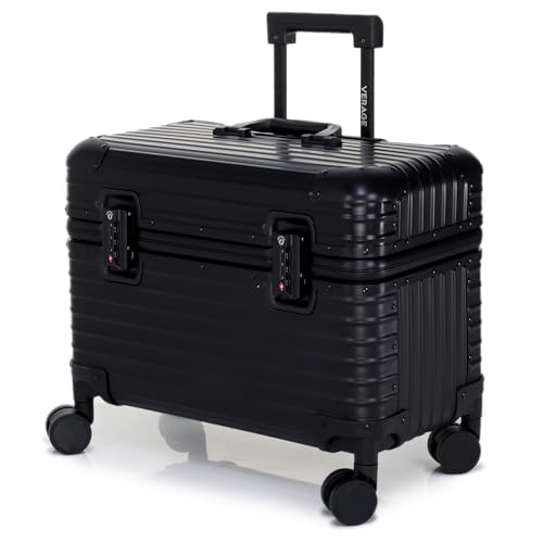 Image of Verage Luxe Aviator 18 inch 100% Aluminum Hardside Spinner Luggage with Multi-Directional Wheels and Telescoping Handle (Black)
