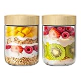 qiaomifeng 2 Pack 16oz Glass Jars with Bamboo Lids, Overnight Oats Containers with Airtight Lids, Storage Containers Wide Mouth Mason jars for Salad,Yogurt, Sugar, Snacks, Spices