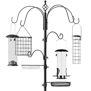 Best Choice Products 6-Hook Bird Feeding Station, Steel Multi-Feeder Kit Stand for Attracting Wild Birds w/ 4 Bird Feeders, Mesh Tray, Bird Bath, 5-Prong Base – Black