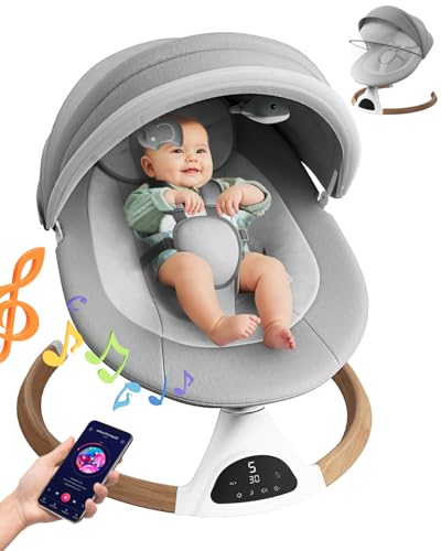 Image of Baby Swings for Infants, FasonBaby Bluetooth Infant Swing with 5 Sway Speeds, 10 Music and Remote Control - Portable Baby Swing for Indoor and Outdoor