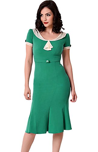 Robe de soirée rétro verte Yalí en col rond sublime vos cocktails estivaux