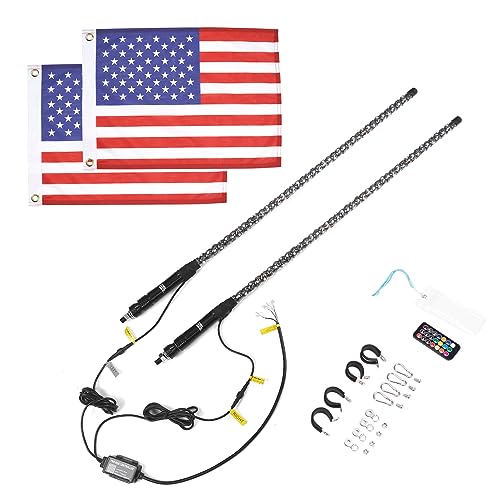 KEMIMOTO 2pc 3ft Spiral Whip Lights for Side by Side, Smart Phone Control LED Whip Lights for UTV ATV Buggy Boat Offroad, Whip LED Antenna Compatible with Polaris RZR Can-Am Maverick X3 Sportsman