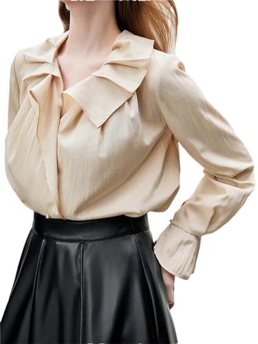 Women's French Ruffle Collar Shirt Long Sleeve Chic Commuting Top