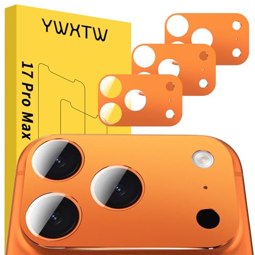 YWXTW [0 Bubbles for iPhone 17 Pro Max Camera Protector, Full Coverage Tempered Glass Lens Screen Protector for iPhone 17 Pro Max Accessories, Case Friendly, HD Clear, 3 Pack (Cosmic Orange)