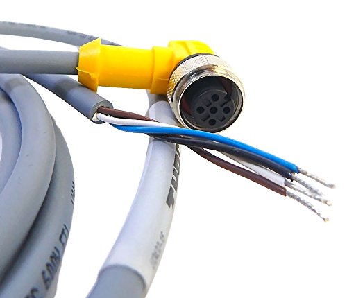 TURCK WK 4.4T-3 3 Meter Length, 4 Wire, CORDSET, M12 EUROFAST, Nickel Plated Brass Coupling, NO LEDs, PVC Jacket, Right Angle Female Connector, Single Ended, Standard Plug Body, T Barb Fitting