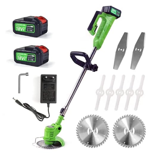 BONSBOR Cordless Grass Trimmer Lawn Mower Electric Handheld String Strimmer Powered by 18V Lithium-ion Battery, 2 Battery, 2 Blades, 1000W Motor Lawn Mower / Lawn Mower with Wheel