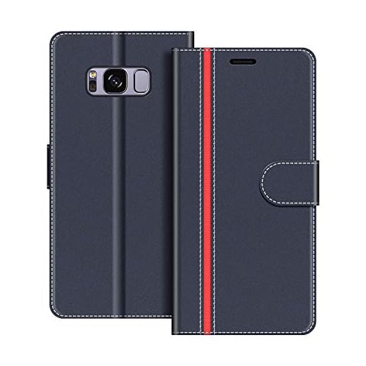 COODIO fodral till Samsung Galaxy S8, magnetiskt flip-fodral telefonfodral kompatibel med Samsung Galaxy S8 mobilfodral, Mörkblå/Röd