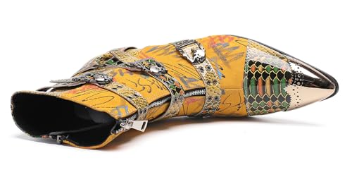 Santimon Men's Snake Print Cowboy Boots – Punk Rock Gothic Casual Western Boots with Metallic Toe, Buckle Strap,Skull Rivets & Side Zipper for Stage, Party & Bar3