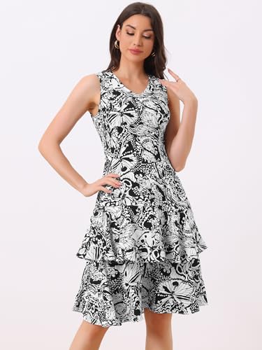 Allegra K Women's Dress Suit Sets 2 Pcs Chiffon V Neck Floral Print Contrast Panel Work Jacket Dresses2