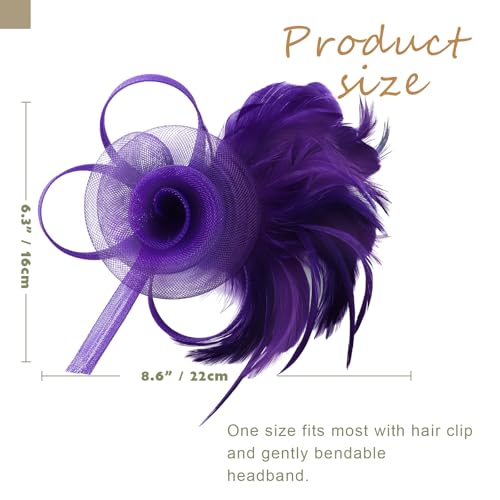 Image of DRESHOW Fascinators Hats for Women Tea Party Fascinator Hats Vintage 50s Headwear Cocktail Wedding Church Derby Hat
