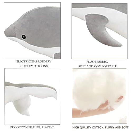Somao Dolphin Stuffed Animals Plush Pillow Super Soft Sea Animal Plush Toys Dolls for Boys Girls Sleeping Cushion Gift (50cm/19.68in, Grey) by Somao - Used condition - Image 4