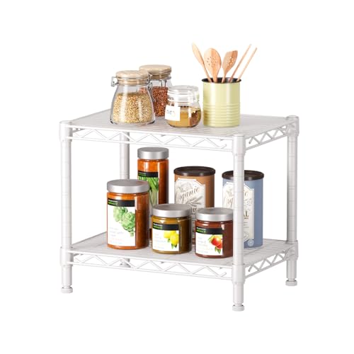 SINGAYE 2 Small Shelves Kitchen Storage Shelf Wire Shelving Unit Metal Shelf Adjustable Organizers Storage Shelving for Office Pantry White 12' D X 18' W X 12' H