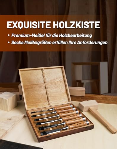Stechbeitel Set EZARC für Holzarbeiten, 6-teiliges Stemmeisen Set