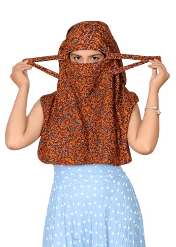 Image of Women and Girls Printed Scarf Cum Face Cover Mask Head Neck Face Safety Sun Protection Scarf Mask Head Bandana Wrap Pure Cotton Printed Stole