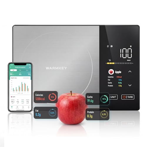 WARMKEY Dual Display Smart Food Scale with Nutritional Calculator, Bluetooth Calorie & Macro Tracker, 1g Precision 5kg/11lb Gram Oz, Digital Kitchen Scale for Meal Prep & Healthy Diet
