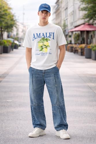 Image of Ben Martin Blue Men Jeans || Baggy Fit Denim Pants for Man || Loose Wide Leg Streetwear Jeans: || Panelled Designer Jins || Stretchable Cotton Casual Wear Pants Men: