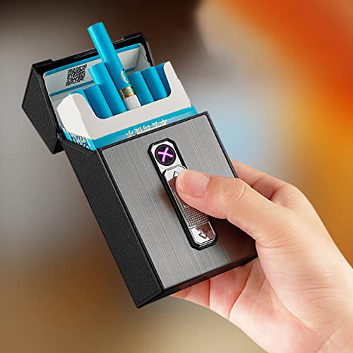OLDENDO Cigarette Case with Dual Arc Lighter USB Rechargeable, Cigarettes Box Holder King Size Portable Pack Hold 20 Regular Size Cigarettes (Black)