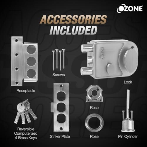 Image of Ozone Night Latch (Single Latch + Double Bolt) for Inside and Outside-Opening Doors | Door Thickness: 30-70mm | (Stainless Steel Finish)