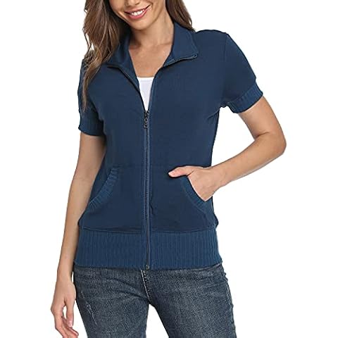 andy & natalie Women's Stand Collar Zip up Long Sleeve Jacket with Pockets Running Sweatshirts Jackets Peacock Blue Cover