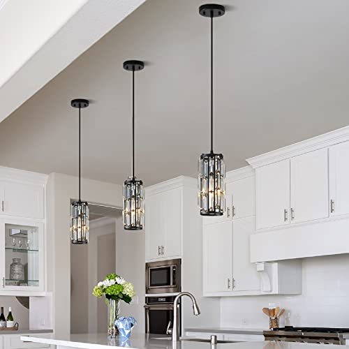 XLHYTF Black Pendant Lighting Modern Pendant Lighti，Pendant Lights Kitchen Island Crystal Pendant Light Fixture，Mini Crystal Chandeliers for Kitchen, Dining Room and Bedroom (3 Pack) by XLHYTF - Used condition - Image 7