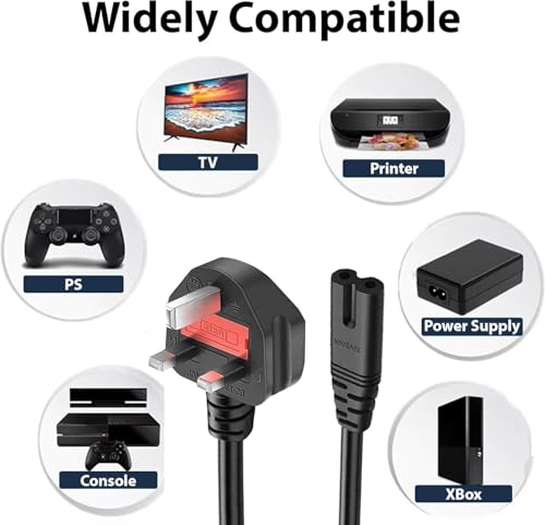 IndoTeam Figure 8 Power Lead – 1.5m length – C7 Power Cable with UK Plug (BS1363 to IEC 60320C7) - Power Cables 2 Pin – 2 Pin TV Power Cable Mains Power Lead Fig 8 for TV Printer Hi-Fi Charger PS4 PS3 - Image 3
