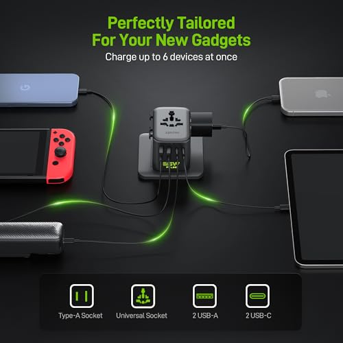 Image of Epicka Pulse Duo 65W Universal Travel Adapter, International Power Adapter with PD & QC 3.0 Fast Charging for 2 Devices Simultaneously, European Travel Plug Adapter, Travel Essentials (Black)