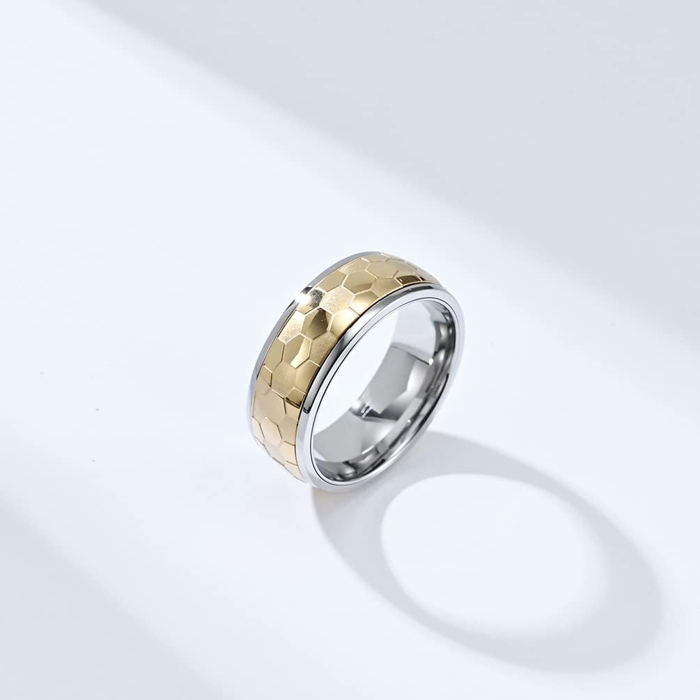 Unisex Stainless Steel 8mm Hip Hop Punk Creative Football Soccer Pattern Rotatable Fidget Ring