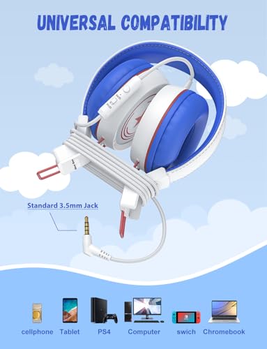 Image of New Bee Kids Headphones for School with Microphone KH20 HD Stereo Safe Volume Limited 85dB /94dB Foldable Lightweight On-Ear Headphone for boy Mac /Android /Kindle /Tablet /Pad