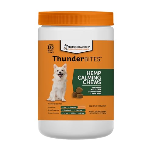 ThunderBites Hemp Calming Chews for Dogs Everyday Use Can Help Relieve Stress from Separation Storms Fireworks & Travel (180 Count) Formerly ThunderWunders