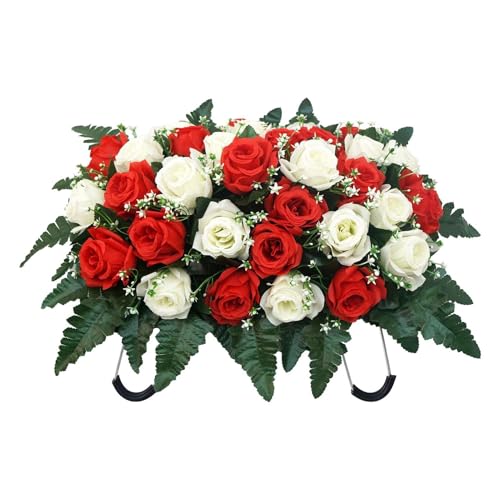 Tombstone Flower Saddle - UV-Resistant Artificial Rose Outdoor Grave Decor | Gravestone Saddle Arrangements - for Mother's Day Father's Day Outdoor Display image 1