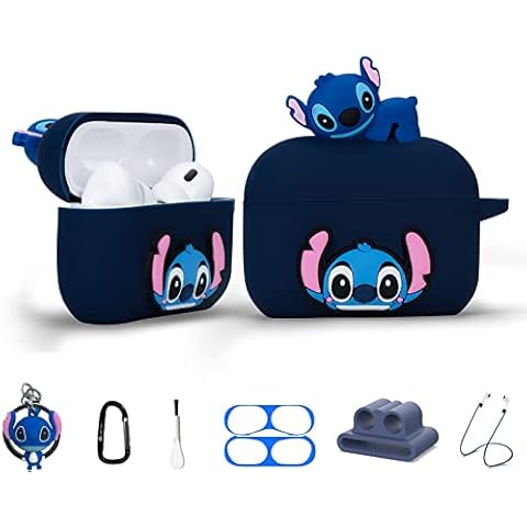 Cute Silicone Cartoon Case for Apple Airpod Pro, 7 in 1 Accessories Set Protective Cover, Silicone Case/Keychain/Carabiner/Metal dust Sticker/Cleaning Brush/Anti-Lost Rope,The Best Gift Cover