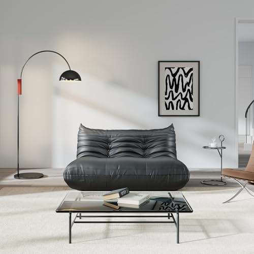 Comfy Lazy Floor Sofa Couch,Soft Armless Chair,Faux Leather Lounge Chair,Corner Relax Sofa Couch for Living Room Bedroom,Salon Office,Adults(Black+2 Seat)