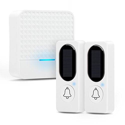 Timbre Solar Inalámbrico,300M / 1000Feet Kit de Timbre de Puerta Inalámbrico de Largo Alcance Timbre Impermeable,52 Anillos,4 Niveles de Volumen, Indicador LED