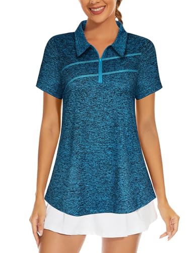 Image of MISS FORTUNE Women's Polo Shirts, Golf V-Neck Workout Tops, Moisture Wicking Ladies Golf Shirt Losse Fit for Tennis Yoga