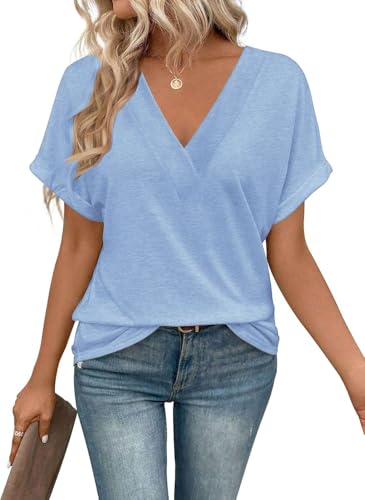 NAIOSS Damen Oberteile Elegant Blusen Kurzarm Sommer Tshirt Baumwolle Casual Shirts Tunika Tops