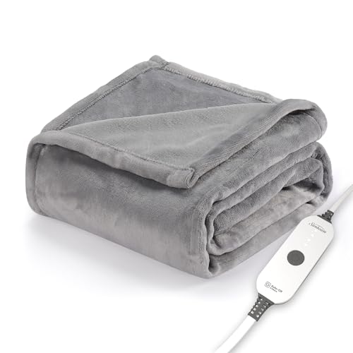 Sunbeam Royal Posh Dove Grey Heated Personal Throw / Blanket, Cozy-Warm, Adjustable Heat Settings