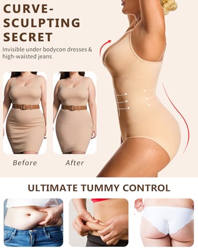 image for KSang Shapewear for Women V Neck Tummy Control Bodysuits Seamless Body