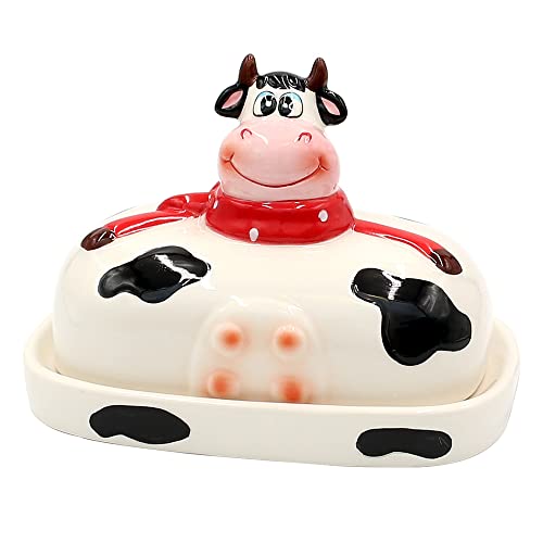 Keramik Butterdose / Butterbehälter in weiß - Kuh - Größe L/B/H: ca. 17 x 11,5 x 14 cm