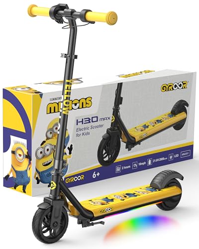 Gyroor Minions E Scooter Kinder 6-12 Jahre, v150W Motor Elektroroller für Kinder 10/13/16 km/h LED Digitalanzeige, Musik...