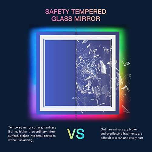 36x36 inch Lighted Bathroom Mirror for Wall,Front Lighted and RGB Backlit LED Bathroom Mirror with Lights,Tempered Glass/Dimmable/Anti-Fog/Square Mirror
