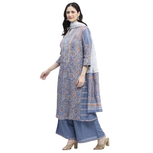 Image of BIBA Women Cotton Printed A-Line Suit Set