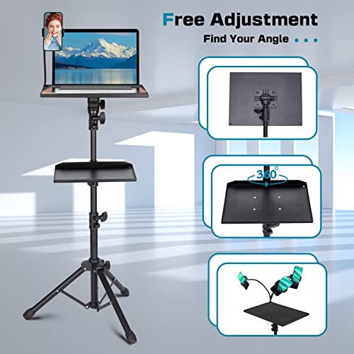 Projector Tripod Stand, Lusweimi 50” Laptop Stand With 2 Shelves For Projector, Ipad, Dj Equipment, Portable Adjustable Floor Stand With Gooseneck Phone Holder For Office, Home, Stage Or Studio #TOP2