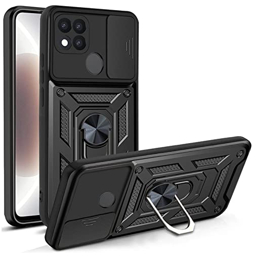 PANXIYUE Cover per OPPO A15,Custodia con Scorrevole Fotocamera Proteggi Hard PC Back Cover e TPU Bumper Antiurto Case con 360°Rotante Anello Supporto Cover per OPPO A15,Nero