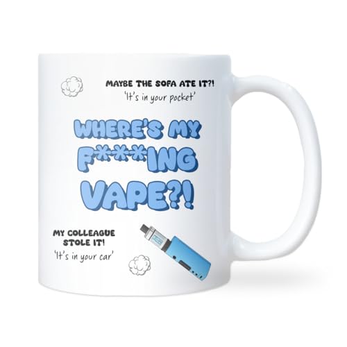 Confidently Quirky - Where’s My F*cking Vape White Mug, Funny Secret Santa Gift, Vape Lover Mug, Funny Vaper Present for Him or Her, Daughter or Son Vaping Joke Gift, Colleague Christmas Mug