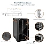 Tecmojo 10 Cali 12U Szafka Sieciowa do Montażu na Ścianie o Głębokości 330mm, z Półką na Stojak, Listwą Szczotkową, Organizerem na Kable do Urządzeń 10" (254mm), Nośność 50kg, Drzwi Szklane, Czarny
