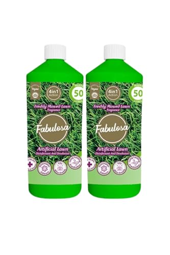 Fabulosa 4 in 1 Disinfectant and Deodoriser Pet & Dog Friendly Artificial Lawn & Grass Cleaner Urine Cleaner and Moss Growth Killer Makes 100L 1L 2 Pack Freshly Mowed Lawn
