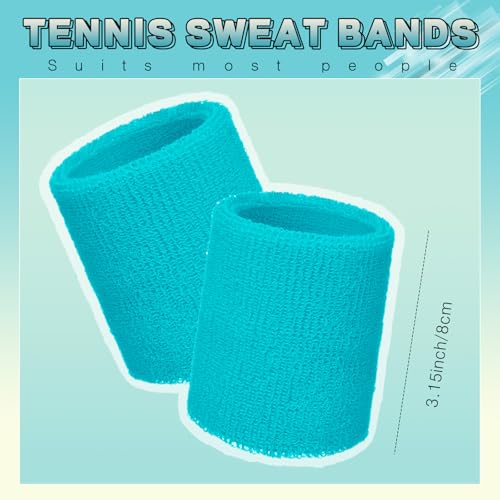 Image of 60 Pcs Wristband Bulk Sweatbands Neon 80s Sports Tennis Wristband Thick Cotton Gymnastics Adult Sweat Band Absorbent Sweatband for Men Women Party Supply Basketball Football 30 Pair