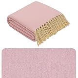 Marrakesch Decke Tagesdecke aus Baumwolle 125x150 cm klein | Sofadecke Überwurf für Couch und Sofa | Kuscheldecke Bettdecke im Wohnzimmer Schlafzimmer | Wohndecke Boho mit Fransen Pink