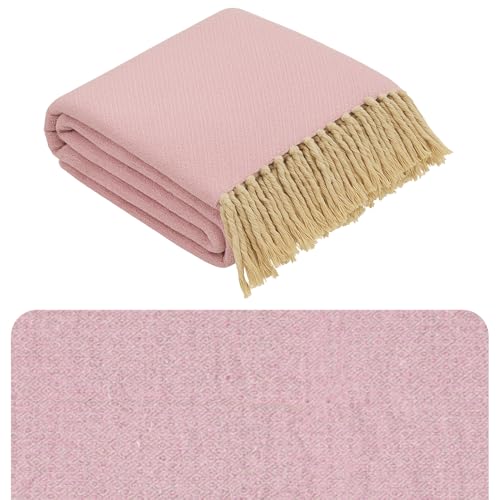Marrakesch Decke Tagesdecke aus Baumwolle 125x150 cm klein | Sofadecke Überwurf für Couch und Sofa | Kuscheldecke Bettdecke im Wohnzimmer Schlafzimmer | Wohndecke Boho mit Fransen Pink