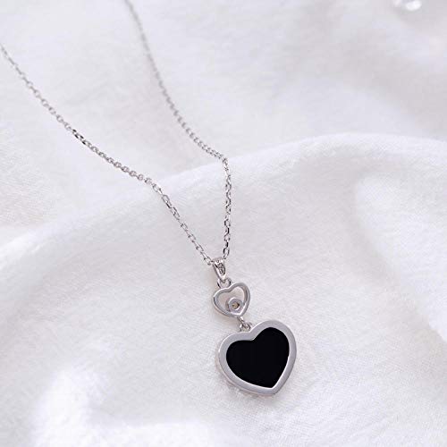 Collier argent S925 anti-ternissement : chaîne fine cœur noir chic